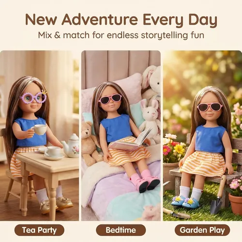 Miniatura 9 de MSYO Juego de 8 zapatos y accesorios de muñeca de 18 pulgadas, 3 pares de calzado de muñeca de moda, 3 pares de calcetines de corazón + 2 pares