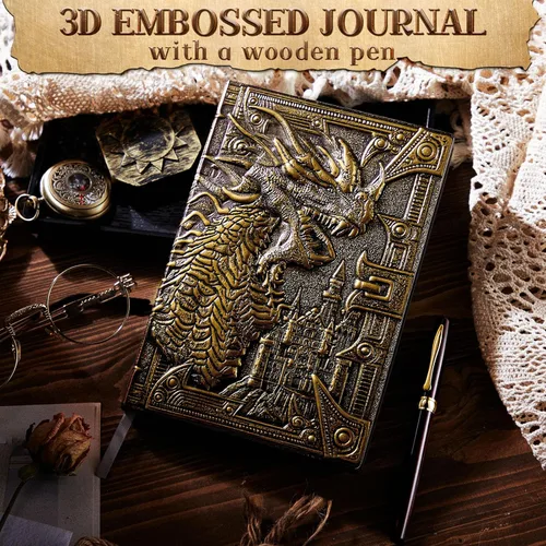 Miniatura 2 de Pajean Dragon Journal - Diario de cuero en relieve para escribir, diario antiguo de dragón con bolígrafo, papel rayado, cuaderno de regalo de tapa
