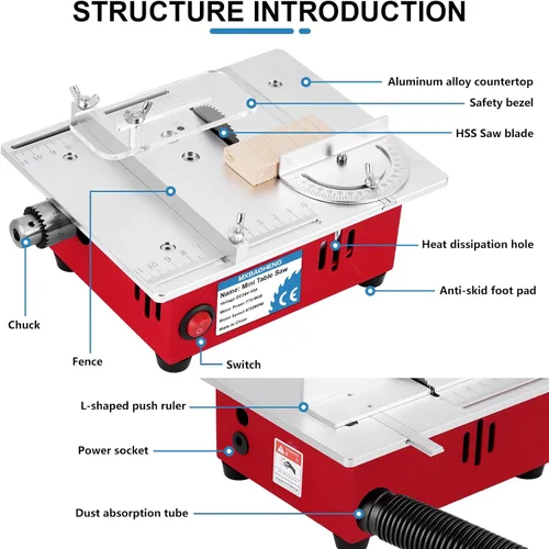 Miniatura 2 de MXBAOHENG - Mini sierra de mesa de precisión para manualidades y construcción de modelos - Sierra de 96W de 7 velocidades con profundidad de corte