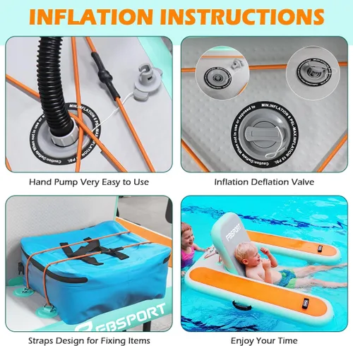Miniatura 7 de FBSPORT Tumbona inflable para piscina para adultos, silla flotante de agua, balsa flotante de piscina con soporte para tazas y respaldo para Verde