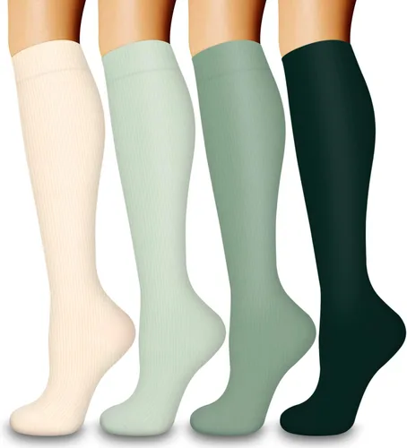 Bluemaple Paquete de 4 calcetines de compresión para mujeres y hombres, el mejor apoyo para médicos, correr, enfermería, atletismo