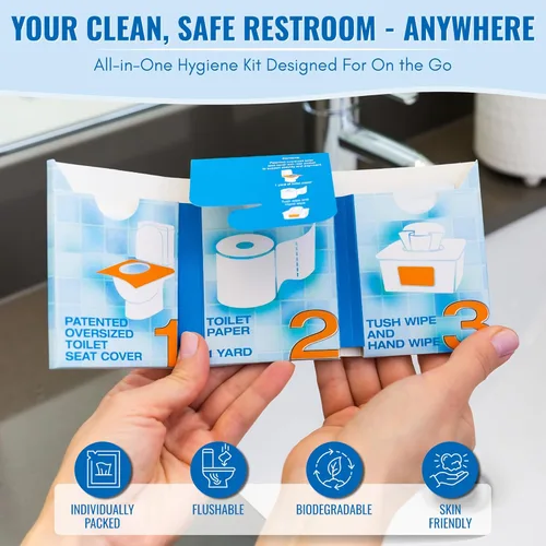 Miniatura 2 de The Restroom Kit Ideal para viajes (paquete de 60) Funda de asiento de inodoro desechable portátil de gran tamaño, papel higiénico de 3 pies de 3
