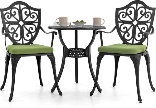 Miniatura 10 de NUU GARDEN - Juego de mesa de bistró de 3 piezas para exteriores, de aluminio fundido resistente a la intemperie, juego de mesa de bistró de patio
