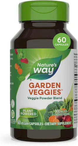 Nature's Way Garden Veggies, cápsulas de suplemento vegetal, mezcla de polvo a base de plantas hecha con 12 verduras diferentes, mezcla vegetal de