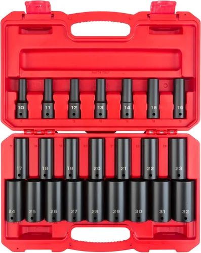 Miniatura 28 de TEKTON Juego de llaves de impacto de 6 puntos poco profundas de 1/2 pulgada con funda, 23 piezas (0.394-1.260 in) SID92322 Sólo herramienta