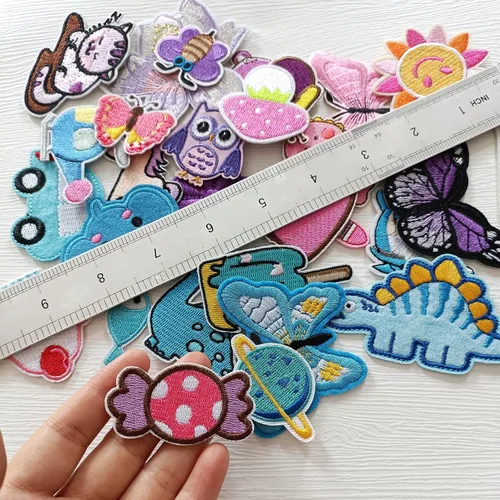 Miniatura 3 de 30 piezas de parches bordados para planchar o coser de varios tamaños para ropa, chaquetas, jeans, pantalones, mochilas, colores mixtos rosa, azul