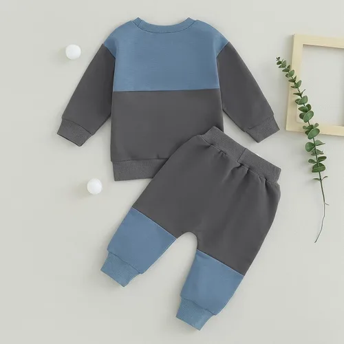 Miniatura 24 de Conjunto de ropa de otoño e invierno para bebé niño pequeño, sudadera de manga larga con colores contrastantes, pantalones elásticos para recién