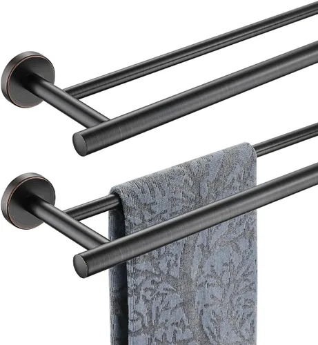 Miniatura 10 de JQK - Barra doble para toallas de baño, oro cepillado de 30 pulgadas, toallero de acero inoxidable 304 de 0.8 mm de espesor para baño, soporte