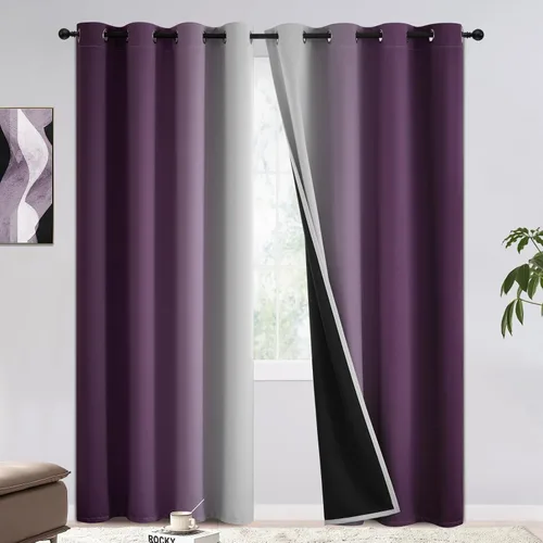 Miniatura 32 de COSVIYA - Cortinas 100% opacas y visillos con ombre, cortinas negras de 63 pulgadas de largo, 2 paneles, cortinas de oscurecimiento total