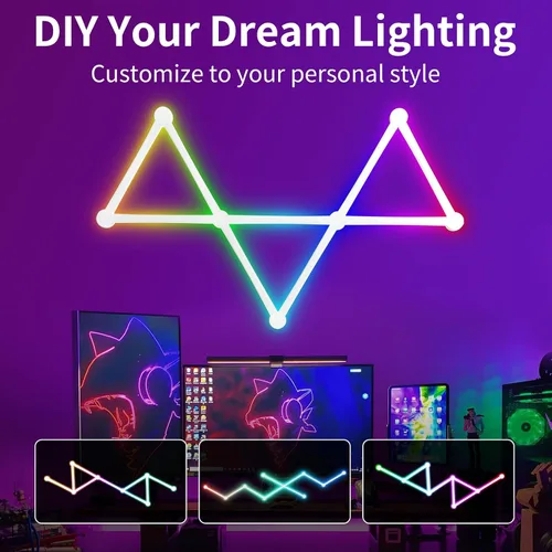 Miniatura 7 de Líneas de luz de pared inteligentes, barras de luz LED WiFi RGB, 16 M+ sincronización de música regulable de color, barras de luz para decoración