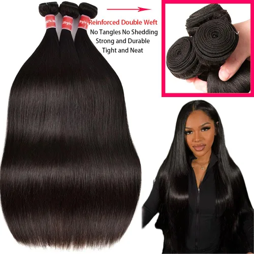 Miniatura 3 de Manojos de cabello humano lacio de 16, 18, 20 pulgadas, 12A, extensiones de cabello humano virgen brasileño 100% sin procesar, extensiones