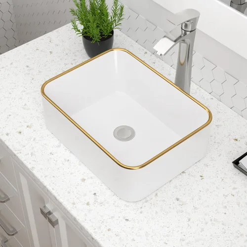 Miniatura 9 de Lavabo Rectangular, Dcolora 19" x 15" Lavabo de Baño de Cerámica Blanca de Porcelana Rectangular Lavabo de Baño Sobre Mostrador Lavamanos de Tocador