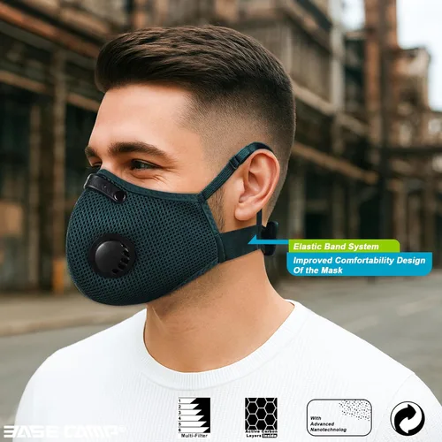 Miniatura 2 de BASE CAMP Máscara Antipolvo M Plus Mejorada, Máscara Respiratoria Reutilizable para Carpintería, Protección Facial con Filtros de Carbón 99.9%