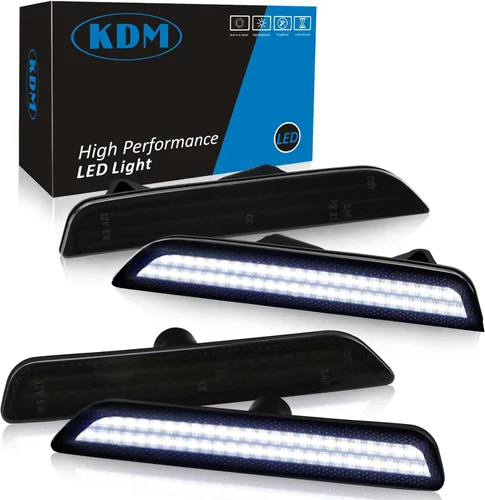 KDM Luces LED ahumadas para guardabarros laterales de doble fila, color blanco brillante, compatible con Ford Mustang 2010-2014, luces de marcador