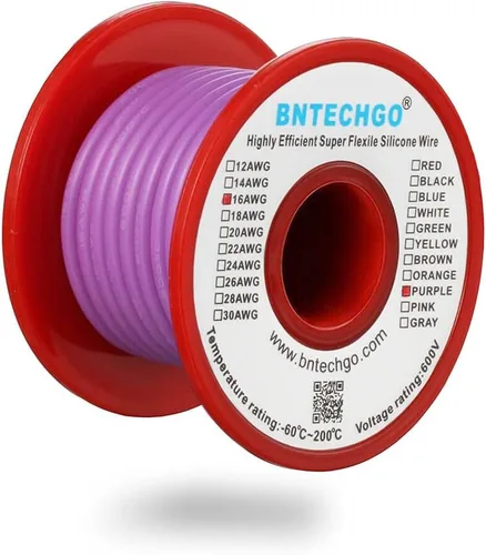 Miniatura 48 de BNTECHGO Carrete de alambre de silicona de calibre 16, rojo de 25 pies y negro, 25 pies, 2 cables separados, alambre de cobre estañado flexible