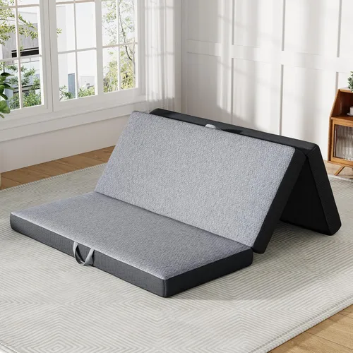 Miniatura 8 de Colchón triple tamaño Queen de 4 pulgadas – Colchón plegable de espuma viscoelástica para campamento, viajes, casa rodante, cama de invitados
