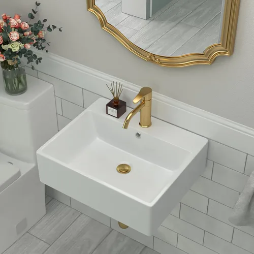 Miniatura 27 de Fregadero de baño de porcelana de cerámica rectangular de 24 x 14 pulgadas sobre mostrador, lavabo de arte blanco y negro