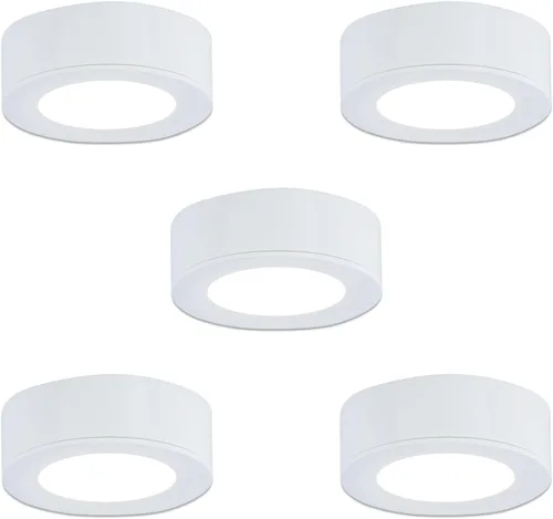 LUMILAND Luces LED con cable tipo disco 120V (2.7Wx5) Iluminación enchufable de color blanco cálido, luz LED para gabinete de cocina que puede ser