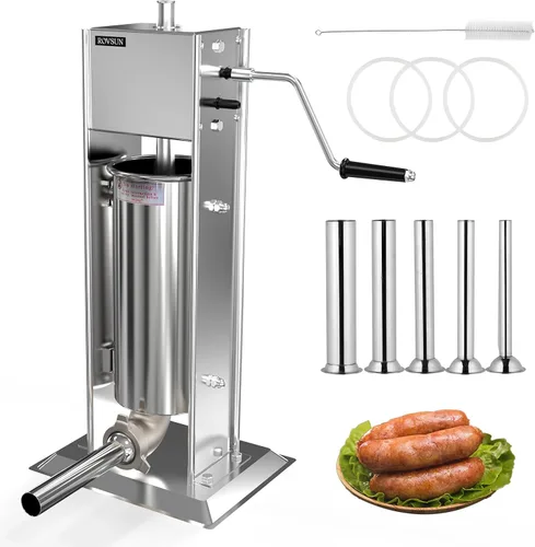 ROVSUN Embutidora de salchichas manual de 11LBS/5L, máquina de salchichas vertical de dos velocidades de acero inoxidable, máquina de relleno de