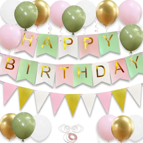Miniatura 13 de Cartel de feliz cumpleaños, decoración de cumpleaños de oro rosa, 16 globos de 12 pulgadas con 2 cintas para decoración de fiesta de niña y mujer