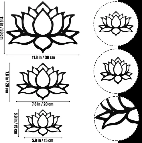 Miniatura 3 de Ferraycle 3 piezas de metal flor de loto decoración de pared de metal Zen Lotus Flower arte de pared inhalar señales huecos colgantes silueta Negro