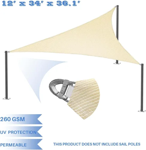 Miniatura 2 de E&K Sunrise - Toldo parasol triangular derecho de 12 x 34 x 36.1 pies, con un anillo de alambre de acero, bloqueo UV para pérgola, patio, jardín