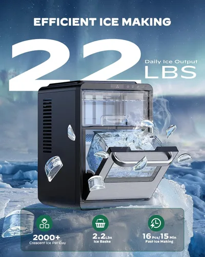 Miniatura 2 de Silonn Crescent - Máquina de hielo para encimera, fusión lenta y hielo cristalino, máquina de hielo autolimpiante con grosor de hielo ajustable