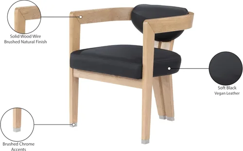 Miniatura 9 de Meridian Furniture 564Black-C Carlyle Collection Modern Silla de comedor contemporánea, acabado natural cepillado de madera maciza, cuero vegano