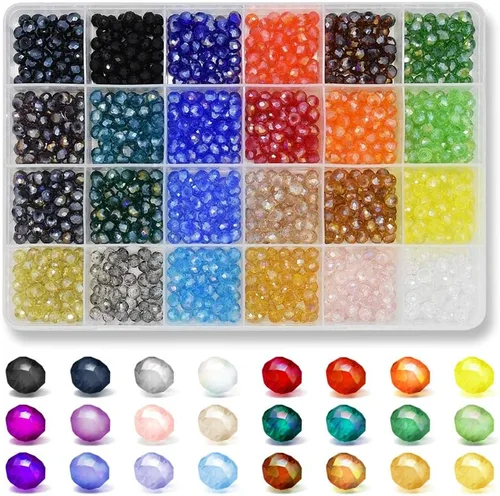 1200 cuentas de cristal Briolette de cristal facetadas AB de 0.236 pulgadas para hacer joyas, pulseras, collares, 24 colores con caja de contenedor