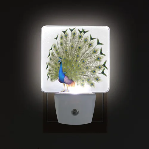 Miniatura 3 de Lámpara LED de luz nocturna enchufable con impresión de pavo real azul con sensor de atardecer a amanecer para dormitorio, baño, pasillo, escaleras
