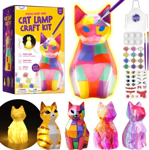 Pinta tu propia lámpara de gato, artes y manualidades para niños de 8 a 12 años, kit de suministros de arte para pintar para niños de 6 a 12 años,