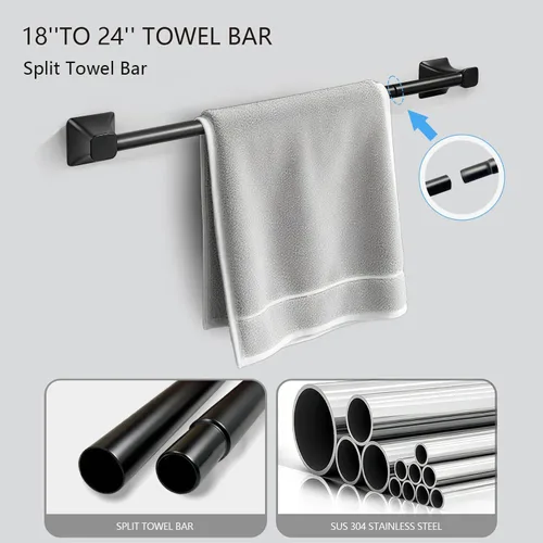 Miniatura 4 de Juego de 5 piezas de accesorios de ferretería para baño, juego de barras para toallas de baño de acero inoxidable SUS304, toalleros de 24 pulgadas