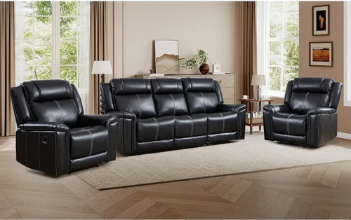 Miniatura 20 de EBELLO Sofá reclinable de cuero sintético de 3 plazas, sofá reclinable manual, silla de 3 asientos de estilo moderno de mediados de siglo con Marrón