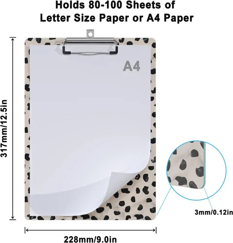 Miniatura 2 de Lindo portapapeles con diseño decorativo de madera de leopardo, tamaño A4/carta, tablillas con clip para aula y oficina, tamaño estándar 9" x 12.5