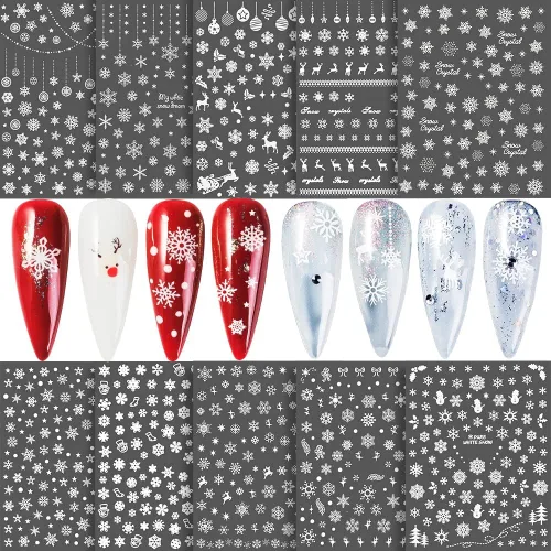 Miniatura 2 de Calcomanías de uñas de copo de nieve 10 hojas, calcomanías de copo de nieve de Navidad, calcomanías de uñas 3D autoadhesivas, diseño de uñas de tema