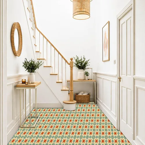 Miniatura 5 de IVN 10 PIEZAS 12x12 Pulgadas Azulejos de Piso con Patrón Floral Retro de Despegar y Pegar, Adhesivos Vinilo Desmontables y Autoadhesivos