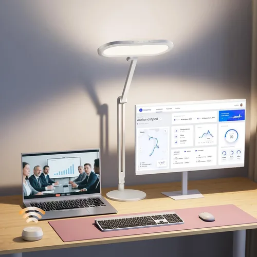 Lámpara LED de escritorio para oficina en casa – Iluminación profesional de doble cara, lámpara de computadora con perilla remota, atenuación