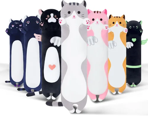 Miniatura 7 de Almohada larga de gato para niños, lindos regalos de animales de peluche para niñas, juguete de gato de felpa larga para cumpleaños, almohada suave