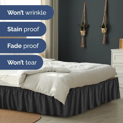 Miniatura 5 de CGK Linens - Falda de cama envolvente con volantes, color negro, para camas de tamaño King con altura de 21 pulgadas sin arrugas, plisada con tela
