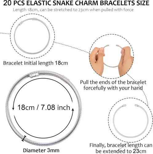 Miniatura 2 de ZYEHXED 20 Piezas Pulsera con Dije de Serpiente Brazaletes Elásticos Expandibles de Acero Inoxidable Pulsera de Serpiente Plateada Para Mujer 20
