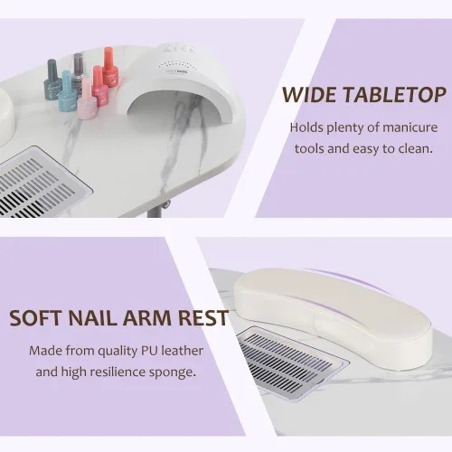 Miniatura 4 de AGESISI Mesa de manicura portátil plegable para uñas con estación de carga y colector de polvo, mesa profesional de tecnología de uñas para técnico