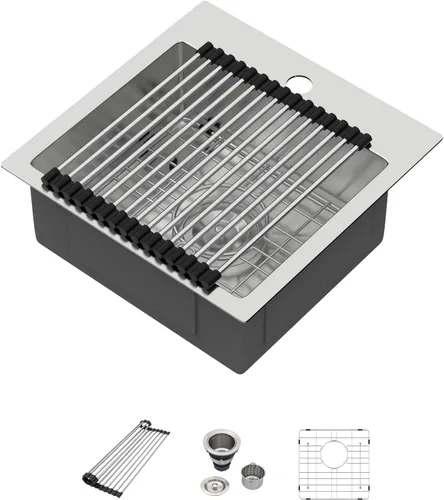 Miniatura 9 de Fregadero de cocina para exteriores 15 x 15 pulgadas, fregadero de bar de 15 x 15 pulgadas, fregaderos de cocina de acero inoxidable de calibre 16