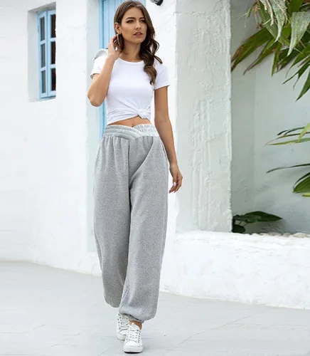 Miniatura 7 de Pantalones deportivos casuales para mujer, pantalones cruzados en V, cintura alta, holgados, pantalones para descansar