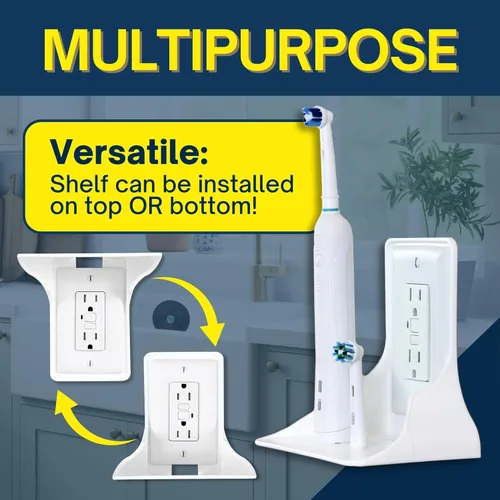 Miniatura 9 de BeraTek Power Perch - Estante de pared con almacenamiento de cable, estante de enchufe que ahorra espacio para dormitorio, baño, cocina, soporte