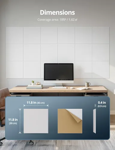 Miniatura 8 de Paneles de pared acústicos cuadrados, paneles absorbentes de sonido para paredes, techo, puertas, paquete de 18 unidades de 12 x 12 x 0.4 pulgadas