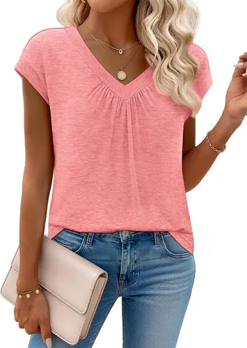Miniatura 11 de Zeagoo Camisetas de manga corta con cuello en V para mujer, ropa de negocios, ropa de trabajo, ropa de moda