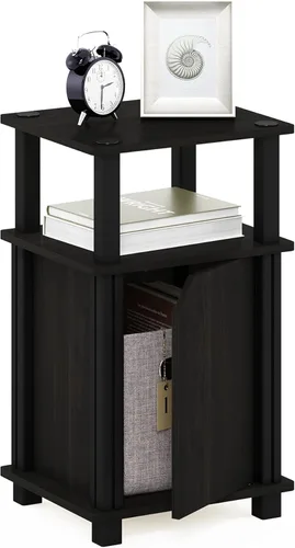 Miniatura 26 de Furinno JUST - Mesita lateral de 3 niveles con tubo giratorio N, estante abierto, mesita de noche con esquina curva redonda, mesita de cama, fácil