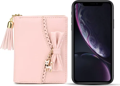 Miniatura 6 de UTO Cartera para niñas de piel sintética con colgante de gato con borla y cremallera, organizador de tarjetas para mujer, pequeño y lindo monedero