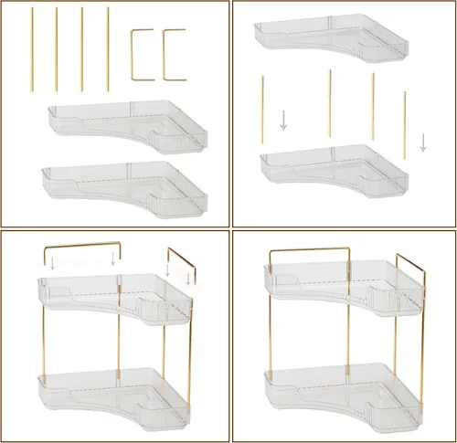 Miniatura 6 de shuang qing Organizador de Esquina de 2 Niveles para Mostrador de Baño – Estante de Almacenamiento Clásico para Maquillaje, Perfume y Artículos