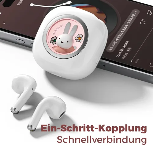 Miniatura 5 de Miffy - Auriculares Bluetooth 5.3 Pro - IPX5 impermeables, controles táctiles, adorable caja de hierro 3D reutilizable Miffy embalaje (rosa)